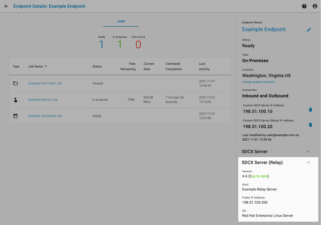 An endpoint with its relay details exposed in the technical details section of the endpoint details page