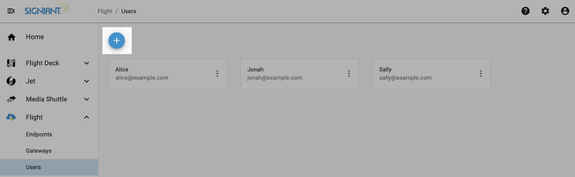 Flight users page in the Console with a highlight on the Add button