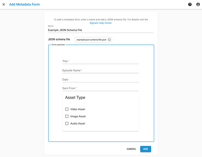 Preview of the JSON metadata form that was uploaded