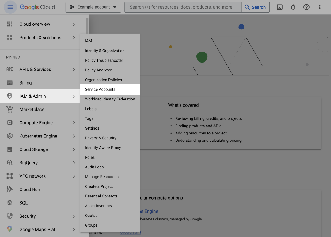 Google Cloud Console with a highlight showing the IAM & Admin section ...